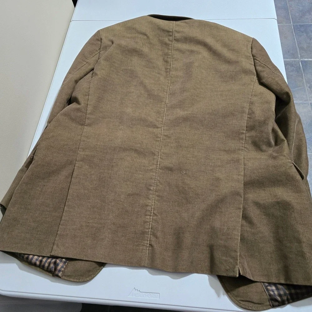 Corduroy Blazer Jacket Mens XXL Tan Brown Gingham Lined Two Button Sport Coat